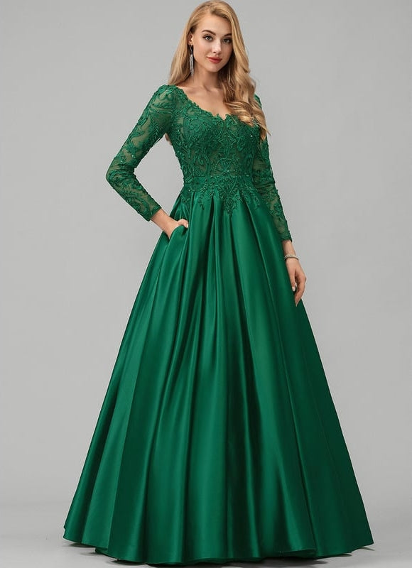 Robe De Bal Satinée Verte - gallery 2