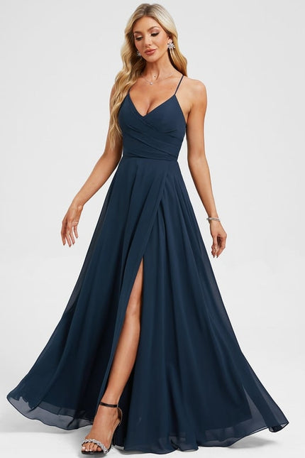Robe De Bal Longue Fluide Bleu - gallery 2