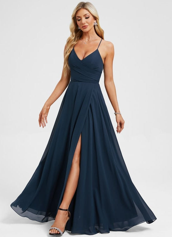 Robe De Bal Longue Fluide Bleu - gallery 2
