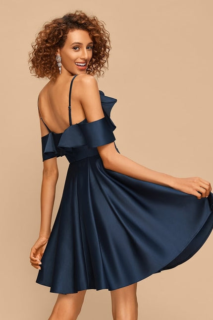Robe De Bal Satin Marine À Volants - gallery 4