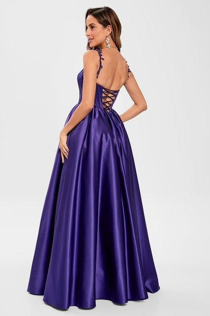 Robe De Bal Satinée Violette - gallery 5