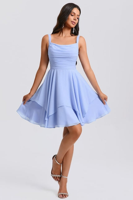 Robe De Bal Courte Bleue Aérienne - gallery 5