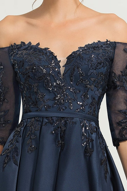 Robe De Bal Satin Noir Élégant - gallery 4