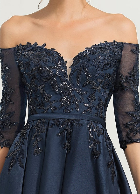 Robe De Bal Satin Noir Élégant - gallery 4