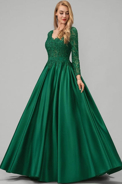 Robe De Bal Satinée Verte - gallery 1
