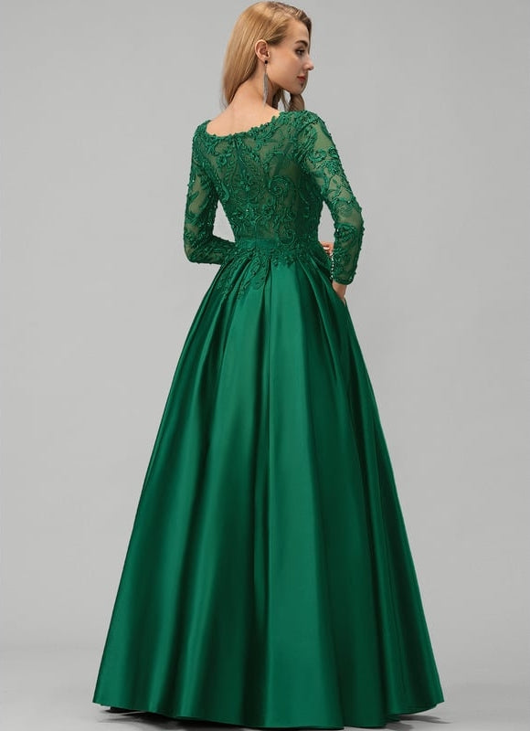 Robe De Bal Satinée Verte - gallery 3