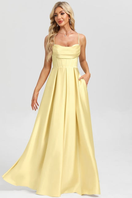 Robe De Bal Satinée Jaune Clair - gallery 2