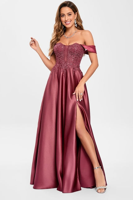 Robe De Bal Satinée Bordeaux Chic