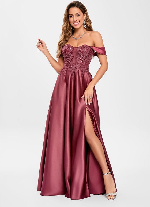 Robe De Bal Satinée Bordeaux Chic