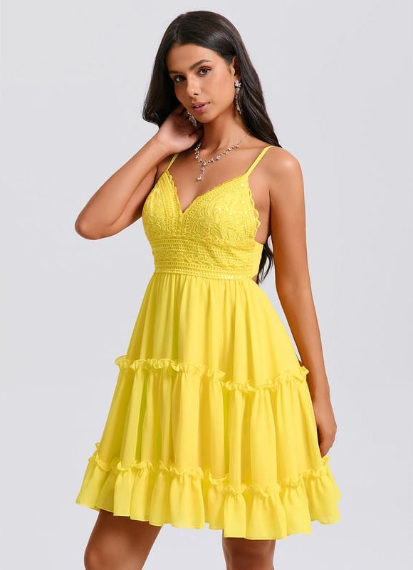 Robe De Bal Jaune Volants - gallery 4