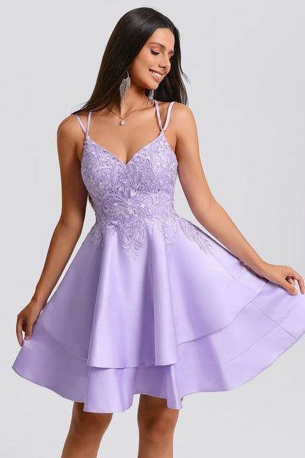 Robe De Bal Lilas À Appliques - gallery 1