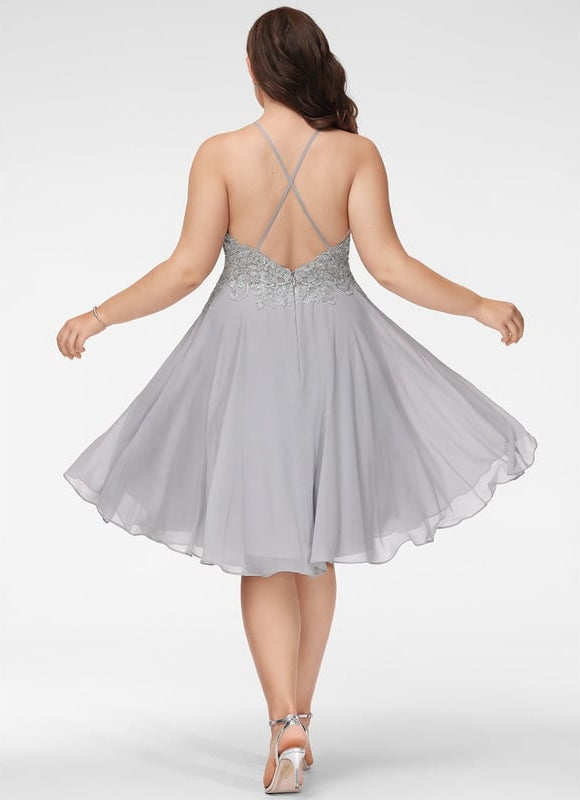 Robe De Bal Grise Dentelée - gallery 7