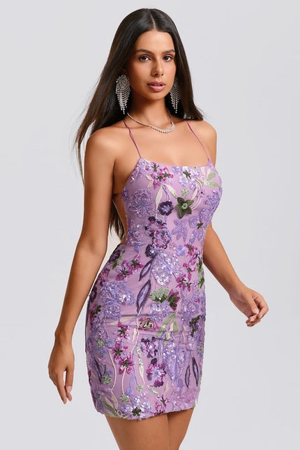 Robe De Bal Mini Florale Violette - gallery 1