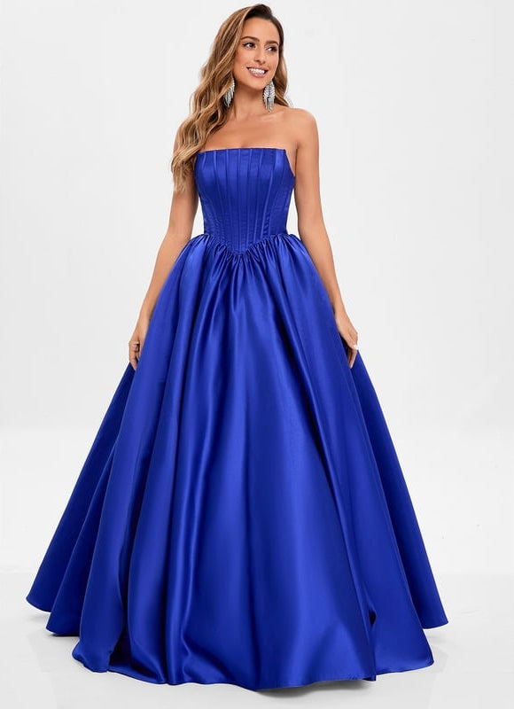 Robe De Bal Bleue Satinée - gallery 1