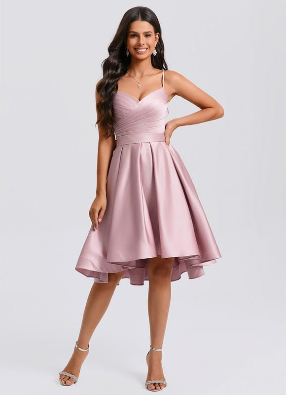 Robe De Bal Satin Rose Élégant - gallery 2