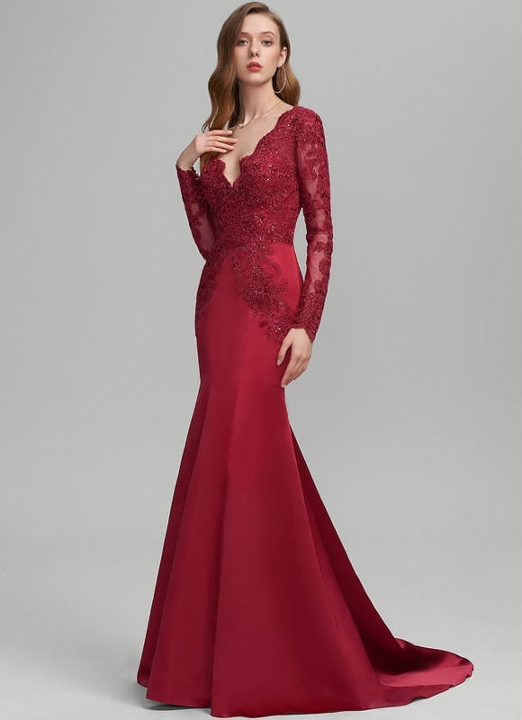 Robe De Bal Satin Rouge Élégante - gallery 2