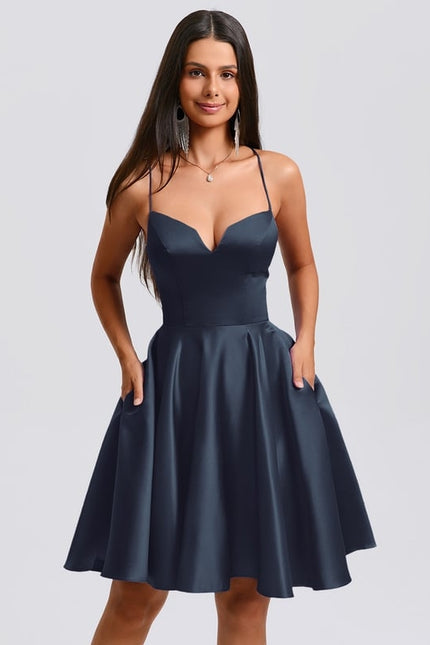 Robe De Bal Satin Évasée Marine