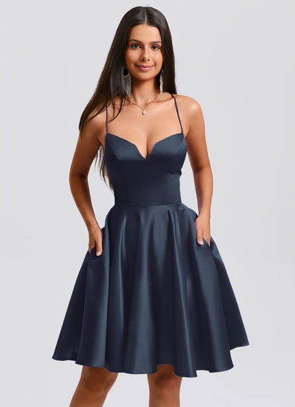Robe De Bal Satin Évasée Marine