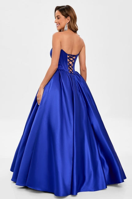 Robe De Bal Bleue Satinée - gallery 5