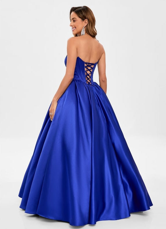 Robe De Bal Bleue Satinée - gallery 5