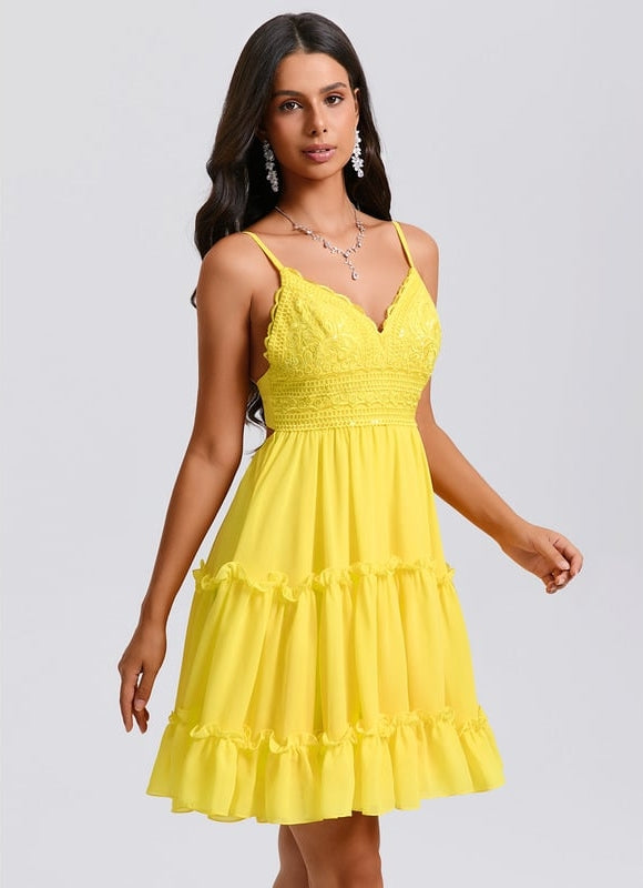 Robe De Bal Jaune Volants - gallery 5