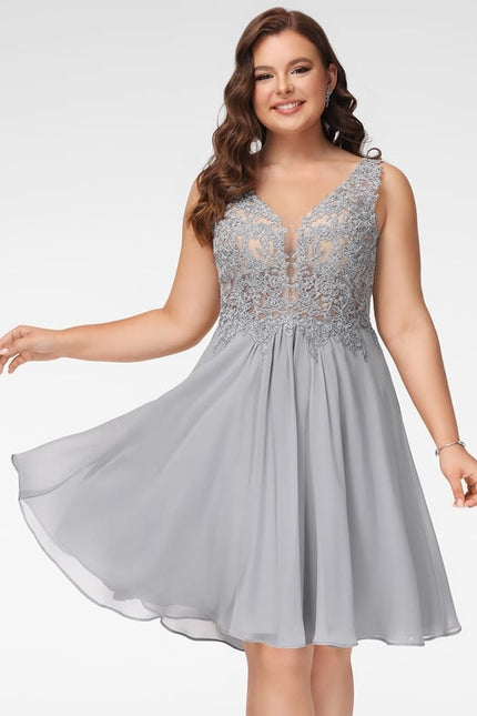 Robe De Bal Courte Argentée - gallery 5