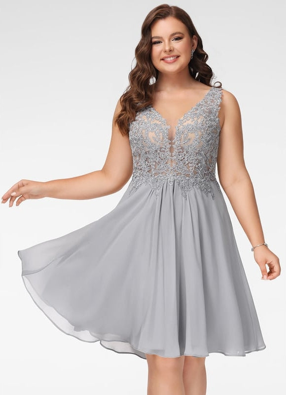 Robe De Bal Courte Argentée - gallery 5