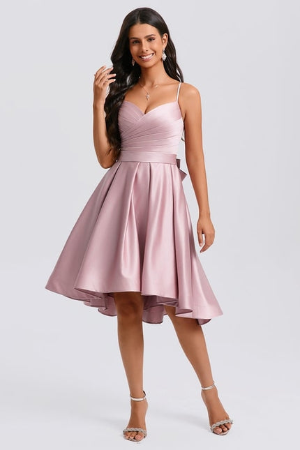 Robe De Bal Satin Rose Élégant - gallery 3