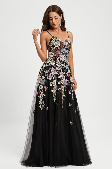 Robe De Bal Florale Tulle Noir - gallery 1