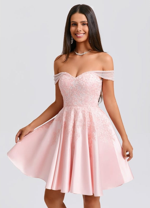 Robe De Bal Satin Rose - gallery 1