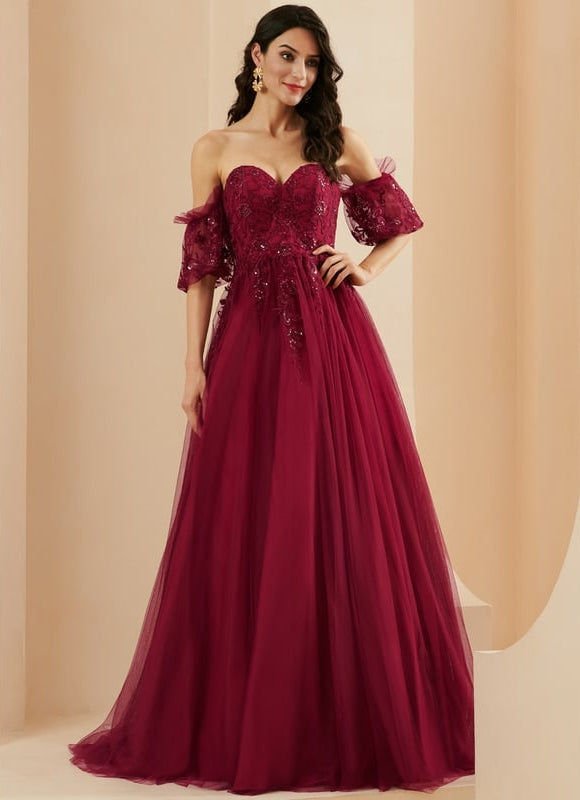 Robe De Bal Bordeaux Éthérée - gallery 3