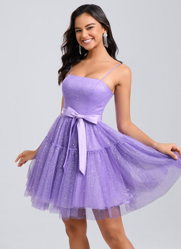 Robe De Bal Tulle Scintillante Violette - gallery 1