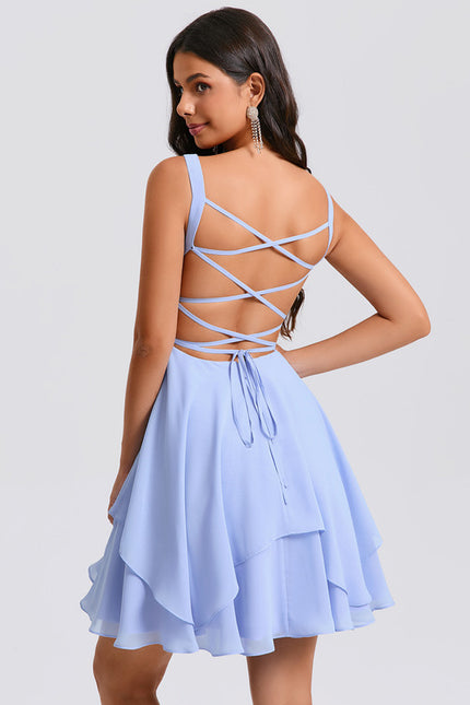 Robe De Bal Courte Bleue Aérienne - gallery 6
