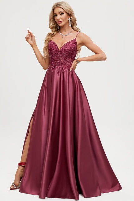 Robe De Bal Satinée Grenat - gallery 2