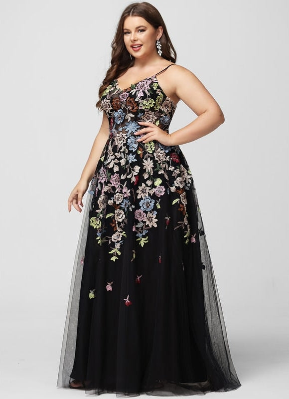 Robe De Bal Florale Tulle Noir - gallery 8