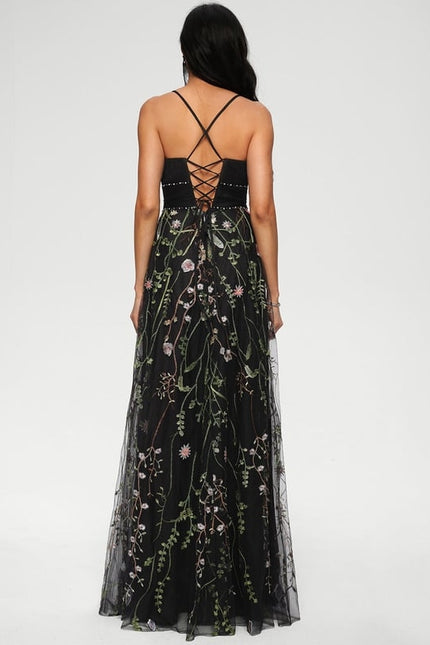 Robe De Bal Élégance Florale Nocturne - gallery 3