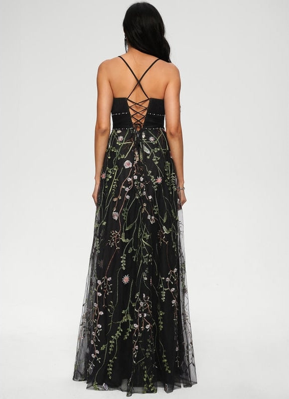 Robe De Bal Élégance Florale Nocturne - gallery 3