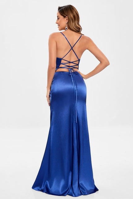 Robe De Bal Satin Bleu Profond - gallery 2