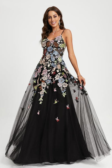 Robe De Bal Florale Tulle Noir