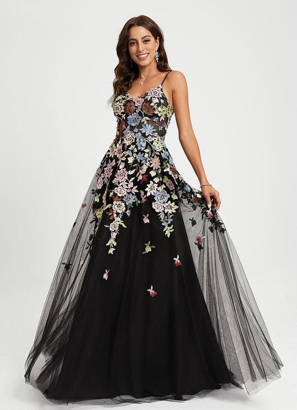 Robe De Bal Florale Tulle Noir