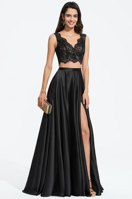 Robe De Bal Satinée À Fente - gallery 3