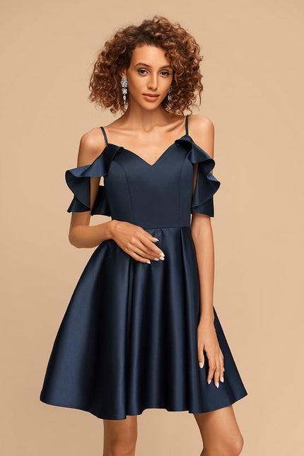 Robe De Bal Satin Marine À Volants - gallery 2