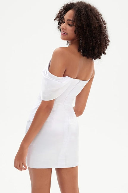 Robe De Bal Satin Plissée Blanche - gallery 5