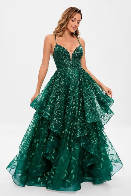 Robe De Bal Émeraude Superposée - gallery 4
