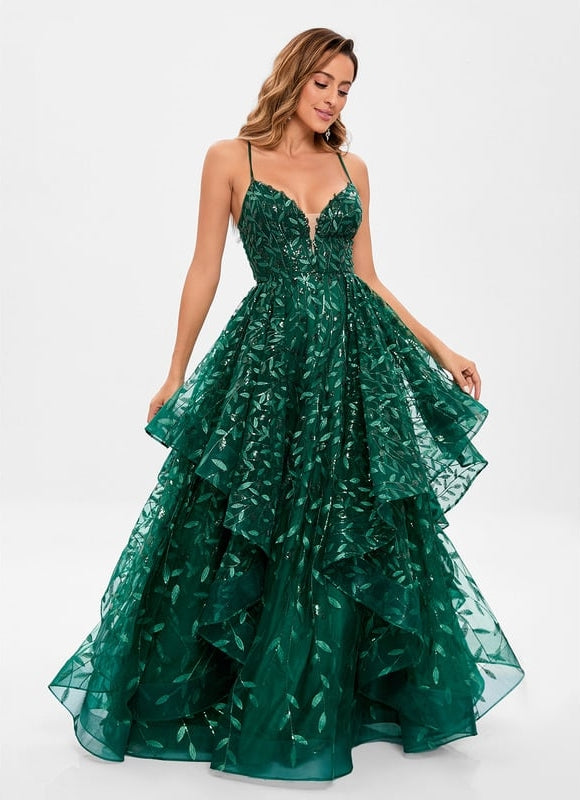 Robe De Bal Émeraude Superposée - gallery 4