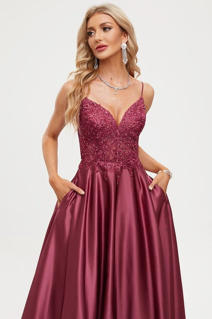 Robe De Bal Satinée Grenat - gallery 3