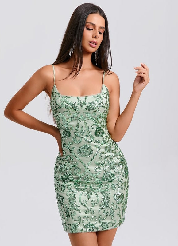 Robe De Bal Pailletée Vert Clair - gallery 2