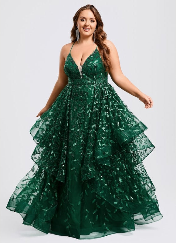 Robe De Bal Émeraude Superposée - gallery 9