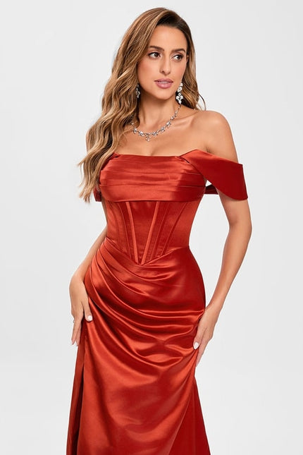 Robe De Bal Satinée Carmin - gallery 4