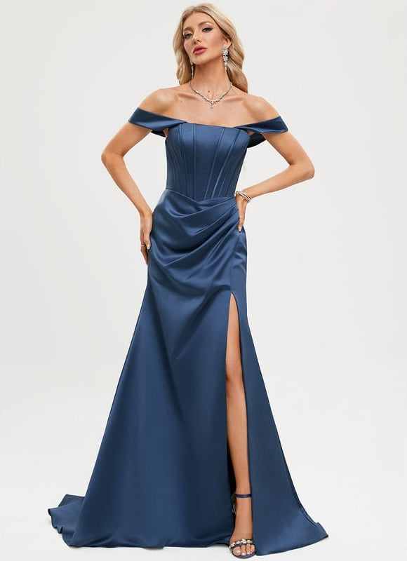 Robe De Bal Satinée Carmin - gallery 2